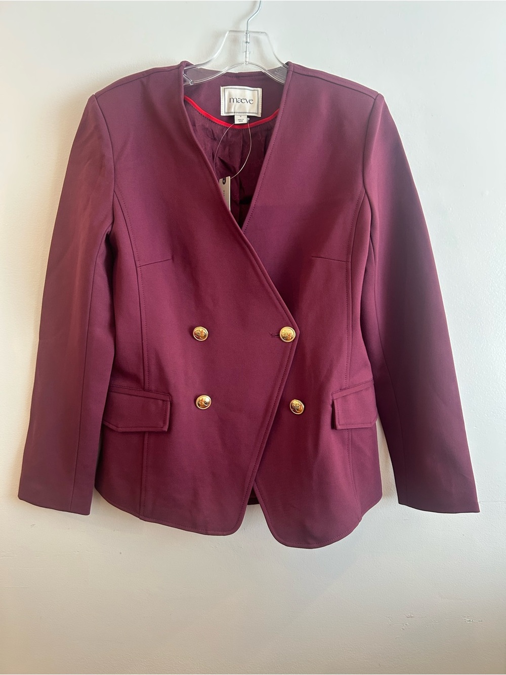 Anthropologie Maeve Tailored Blazer Wine Burgundy Double breasted button front